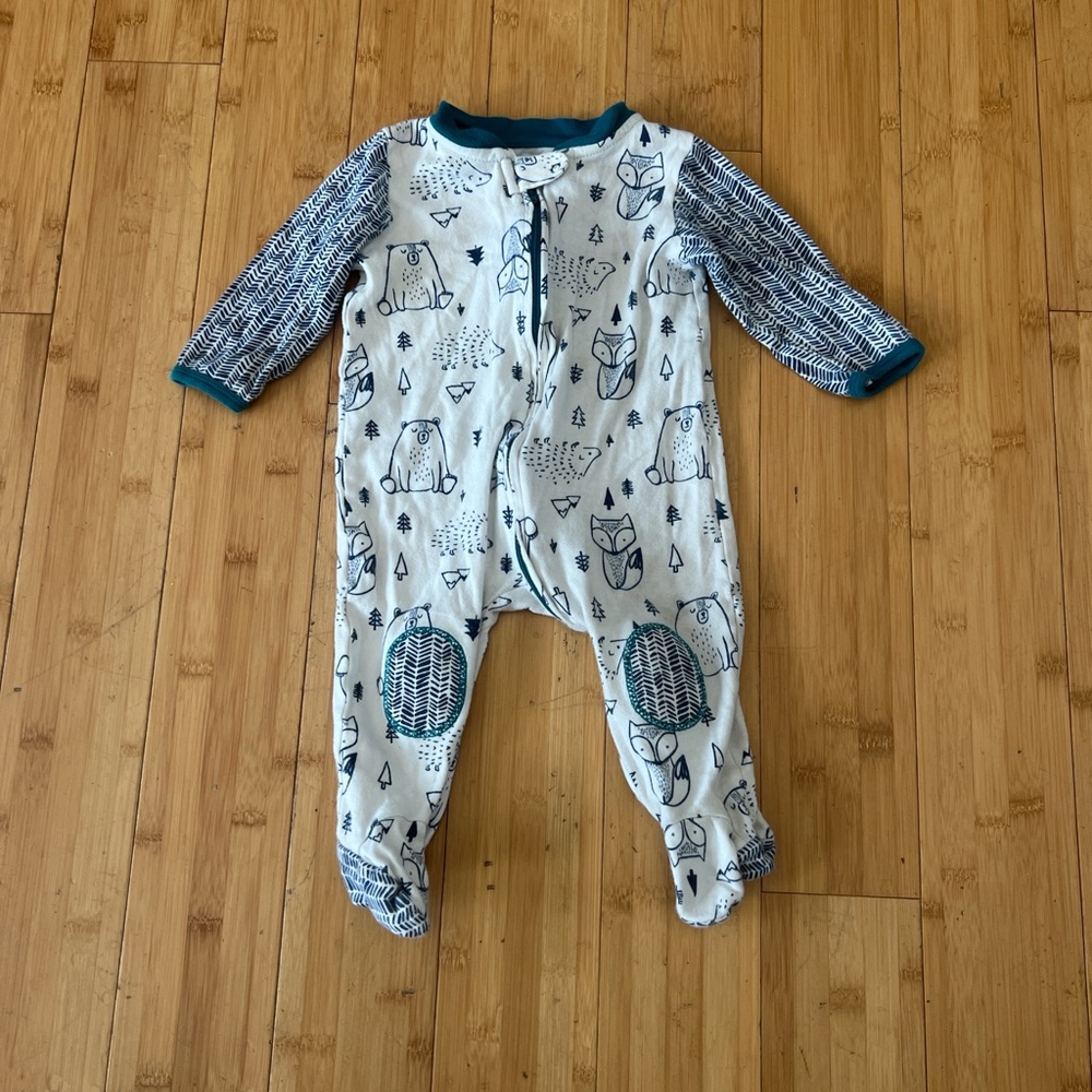 Lamaze White and Blue Footed One Piece with Cozy Sleeves